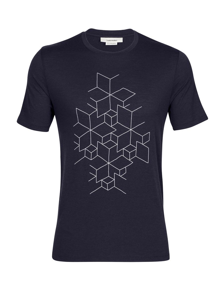 Midnight Navy Icebreaker Merino Tech Lite II Short Sleeve Snowflake Men's T Shirts | AU 1203OKIR